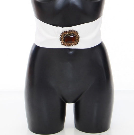 Dolce &amp; Gabbana White Crystal Brass Wide Waist Runway Belt