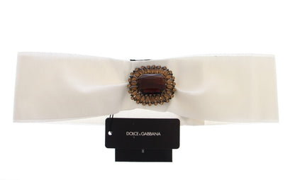 Dolce &amp; Gabbana White Crystal Brass Wide Waist Runway Belt