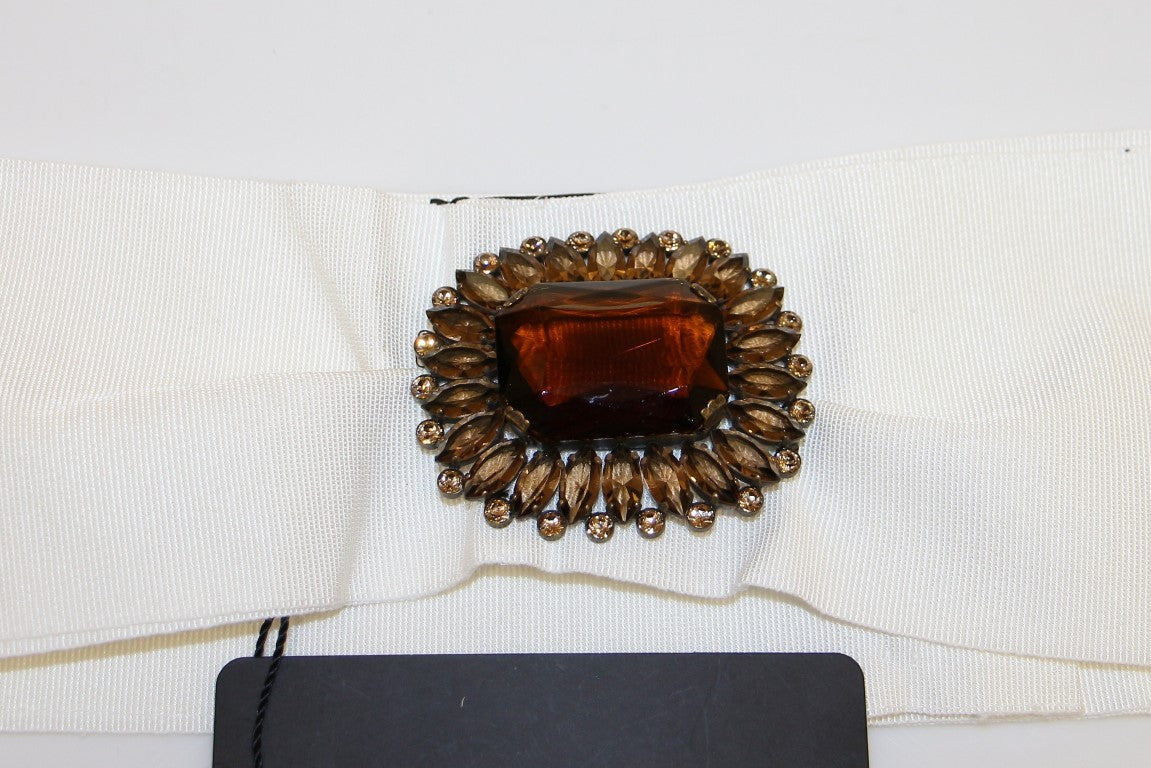Dolce &amp; Gabbana White Crystal Brass Wide Waist Runway Belt