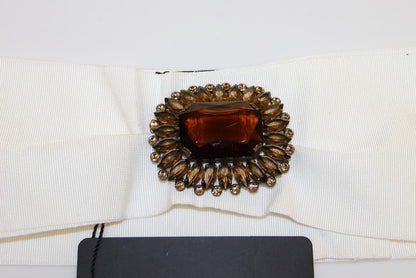Dolce &amp; Gabbana White Crystal Brass Wide Waist Runway Belt