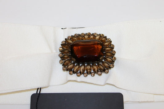 Dolce &amp; Gabbana White Crystal Brass Wide Waist Runway Belt