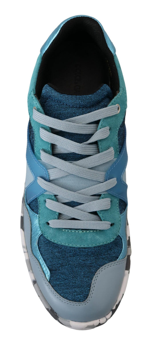 Dolce &amp; Gabbana Blue Gray Leather Low-Top Sneakers