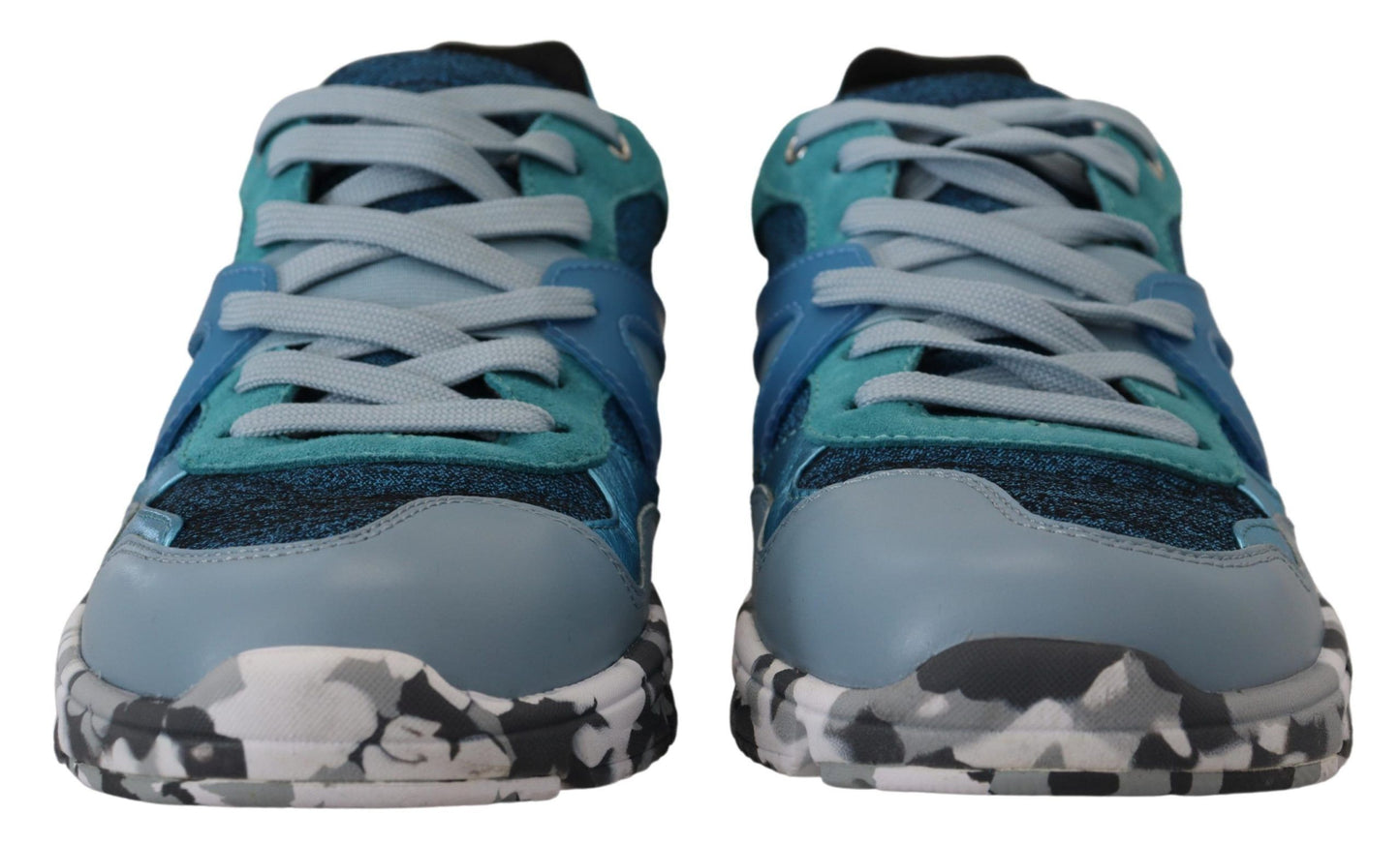 Dolce &amp; Gabbana Blue Gray Leather Low-Top Sneakers