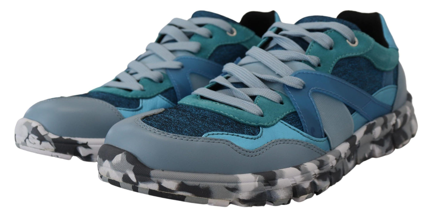 Dolce &amp; Gabbana Blue Gray Leather Low-Top Sneakers