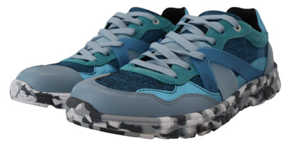 Dolce &amp; Gabbana Blue Gray Leather Low-Top Sneakers