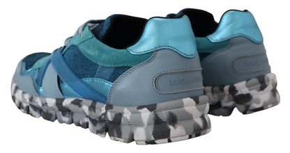 Dolce &amp; Gabbana Blue Gray Leather Low-Top Sneakers