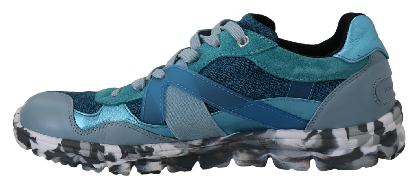 Dolce &amp; Gabbana Blue Gray Leather Low-Top Sneakers
