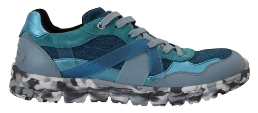 Dolce &amp; Gabbana Blue Gray Leather Low-Top Sneakers