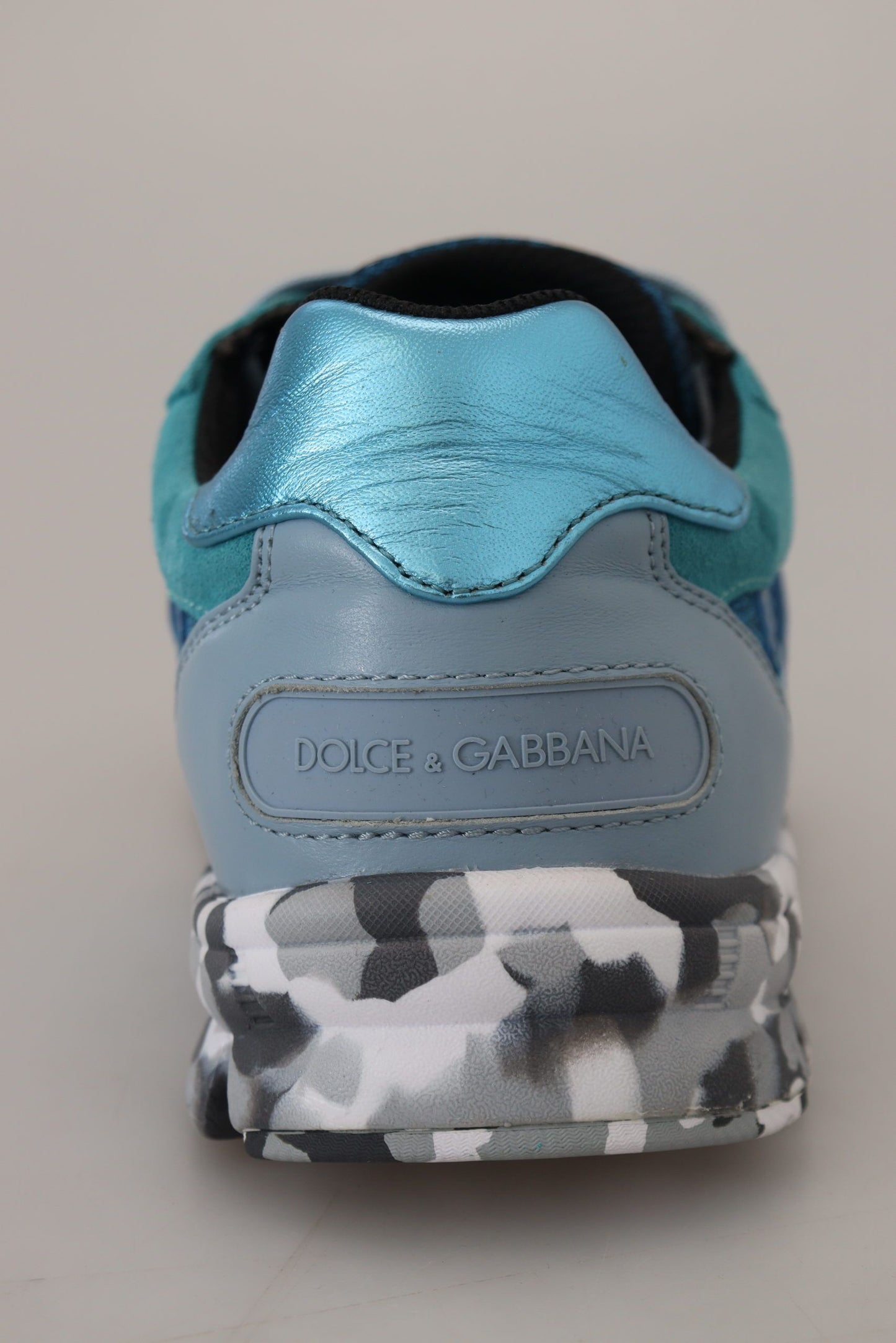 Dolce &amp; Gabbana Blue Gray Leather Low-Top Sneakers