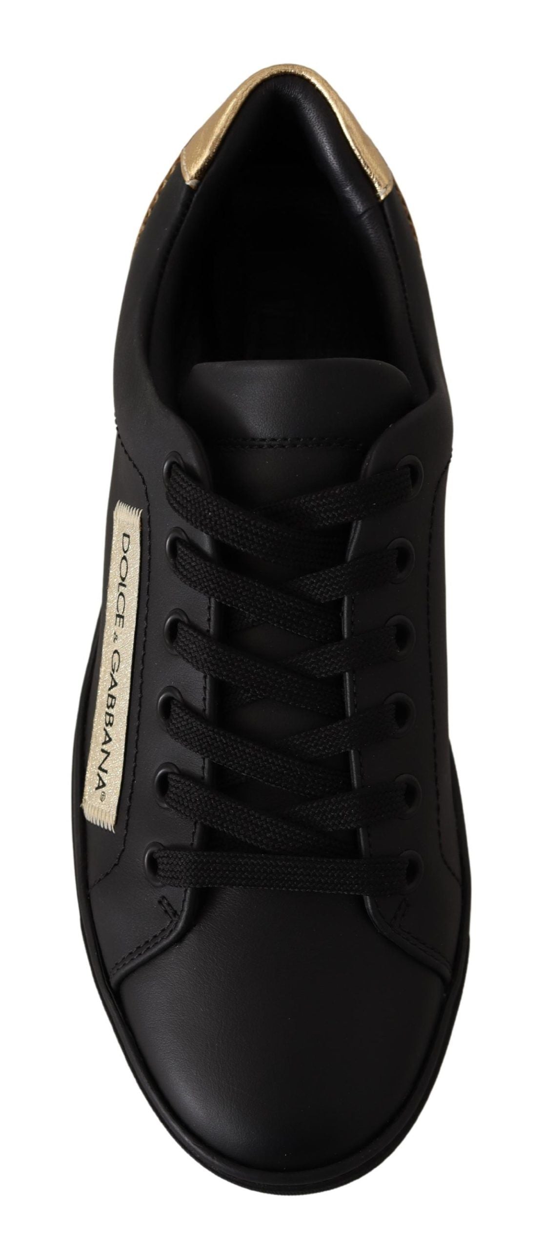 Dolce &amp; Gabbana Black Gold Leather Low Top Sneakers Women's Shoes