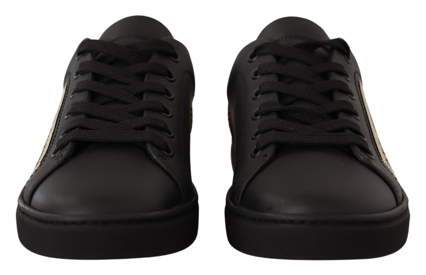 Dolce &amp; Gabbana Black Gold Leather Low Top Sneakers Women's Shoes