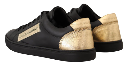 Dolce &amp; Gabbana Black Gold Leather Low Top Sneakers Women's Shoes