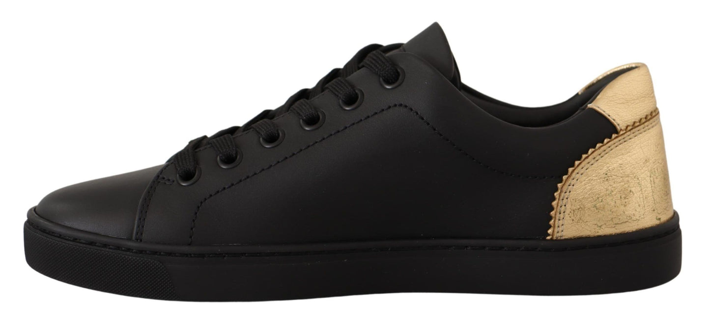Dolce &amp; Gabbana Black Gold Leather Low Top Sneakers Women's Shoes