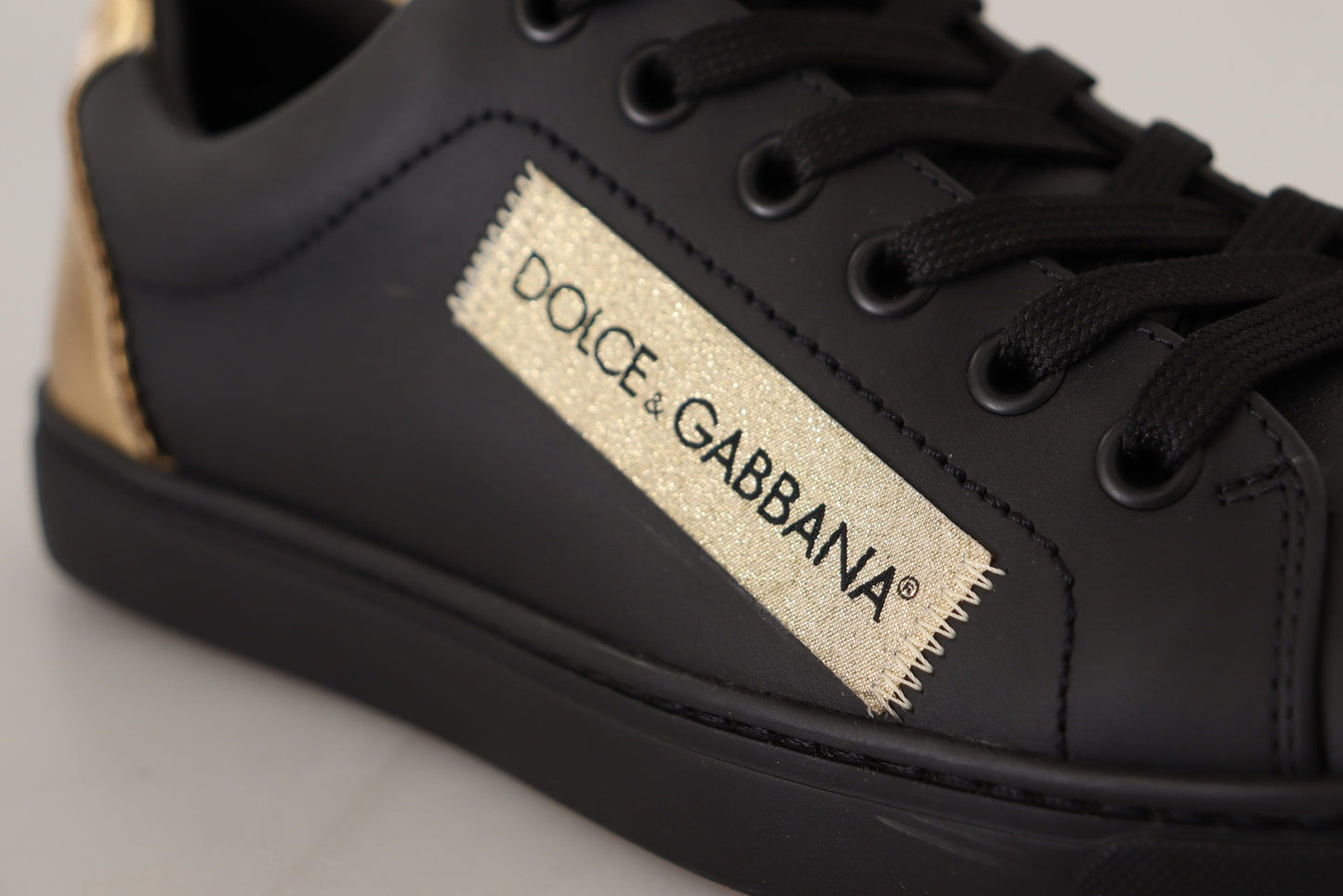 Dolce &amp; Gabbana Black Gold Leather Low Top Sneakers Women's Shoes