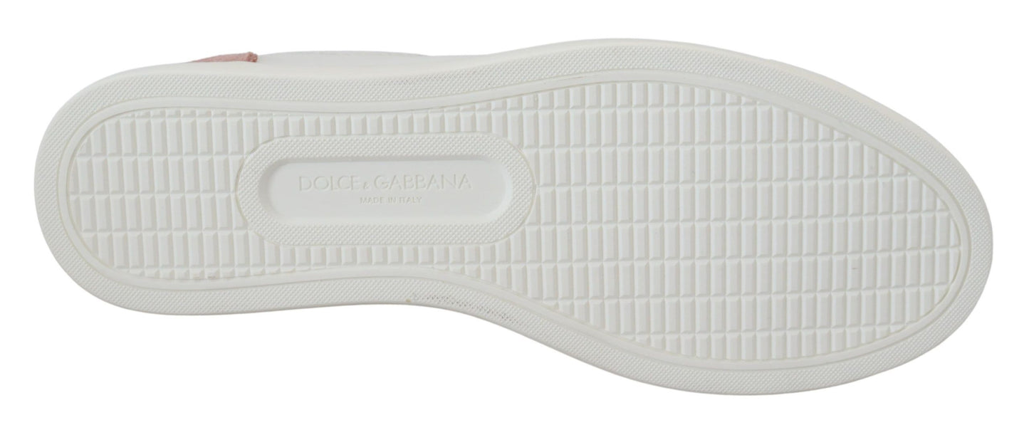 Dolce &amp; Gabbana White and Pink Leather Low-Top Sneakers