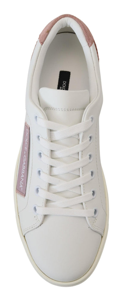 Dolce &amp; Gabbana White and Pink Leather Low-Top Sneakers