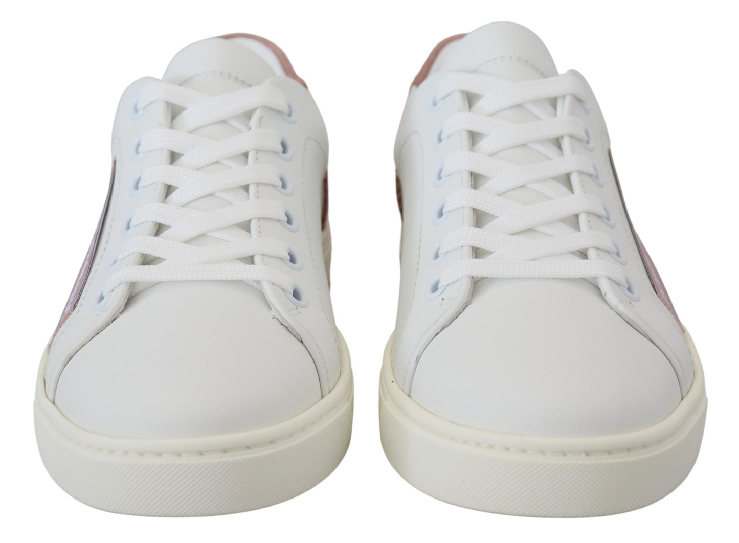 Dolce &amp; Gabbana White and Pink Leather Low-Top Sneakers