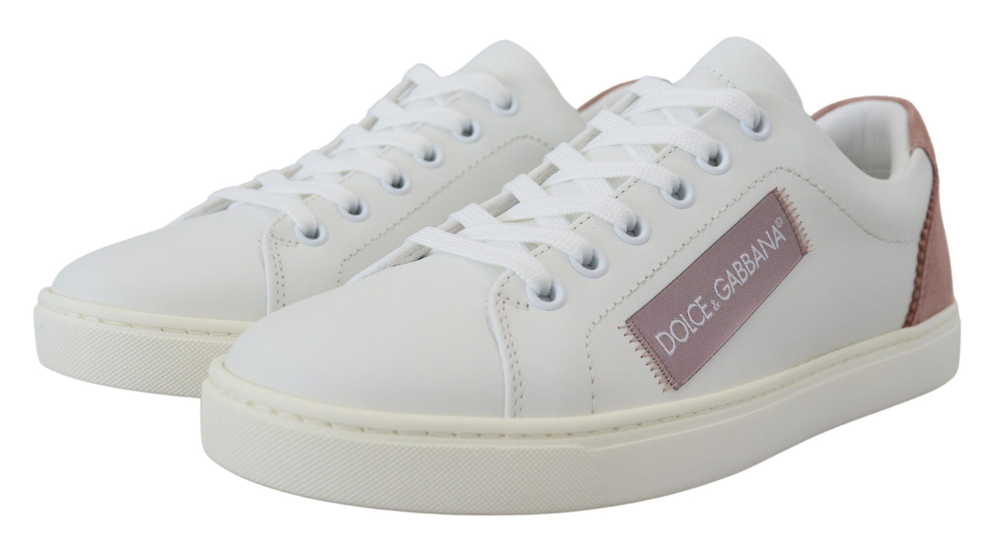 Dolce &amp; Gabbana White and Pink Leather Low-Top Sneakers