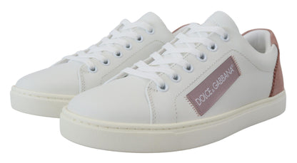 Dolce &amp; Gabbana White and Pink Leather Low-Top Sneakers