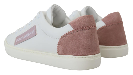 Dolce &amp; Gabbana White and Pink Leather Low-Top Sneakers