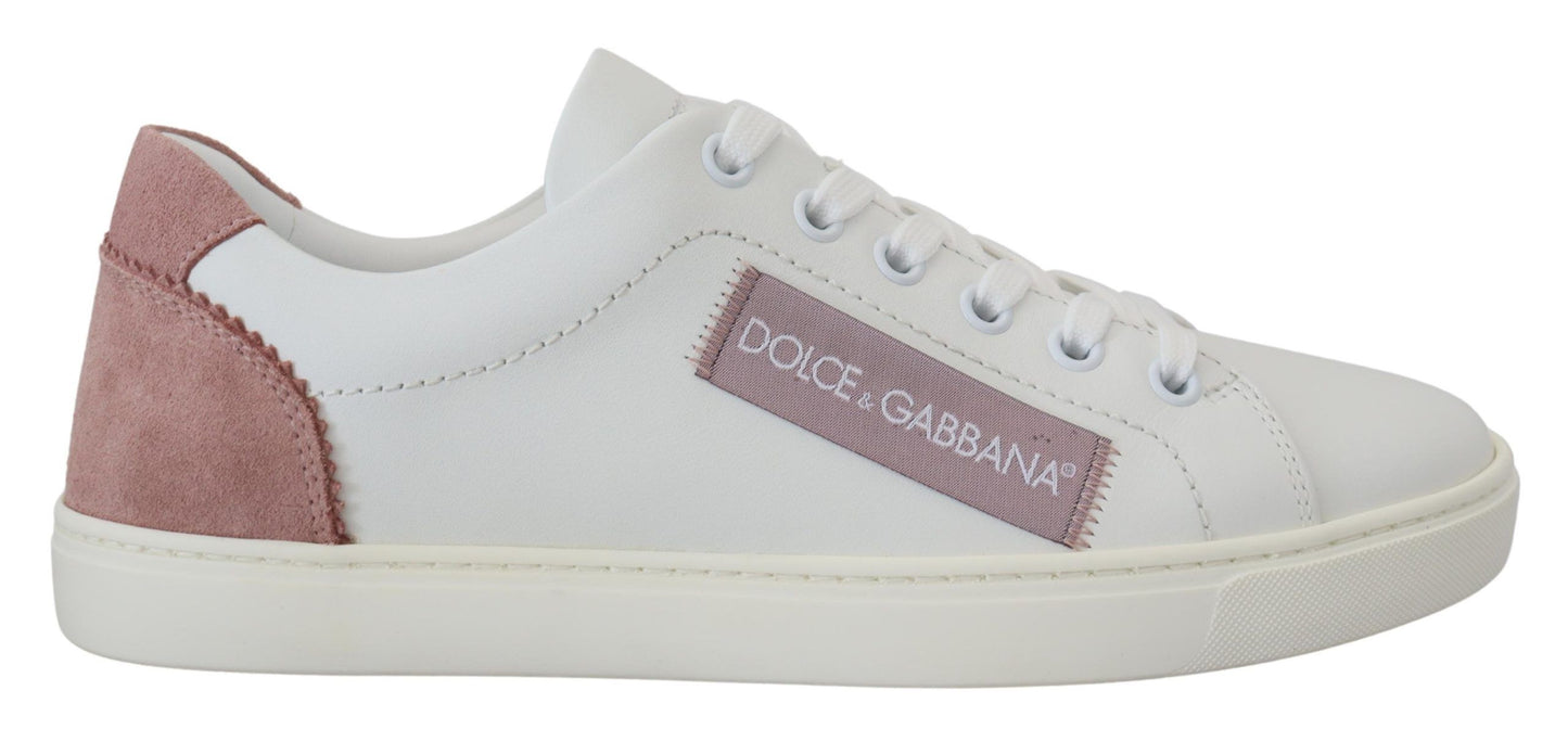 Dolce &amp; Gabbana White and Pink Leather Low-Top Sneakers