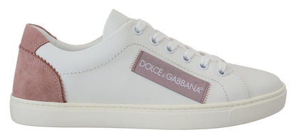 Dolce &amp; Gabbana White and Pink Leather Low-Top Sneakers