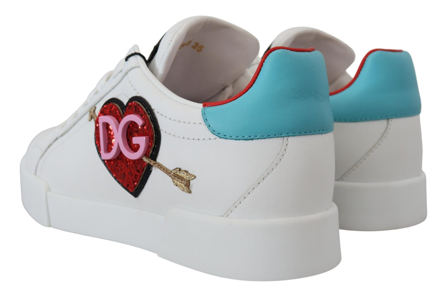Dolce &amp; Gabbana White Leather Sneaker Portofino Logo Heart Shoes