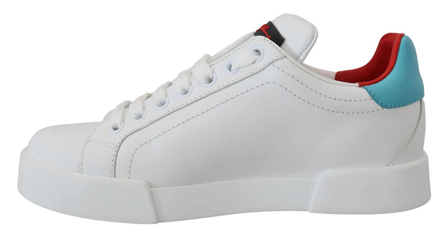 Dolce &amp; Gabbana White Leather Sneaker Portofino Logo Heart Shoes