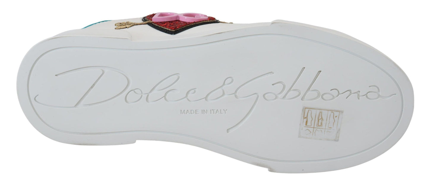 Dolce &amp; Gabbana White Leather Sneaker Portofino Logo Heart Shoes