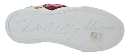 Dolce &amp; Gabbana White Leather Sneaker Portofino Logo Heart Shoes