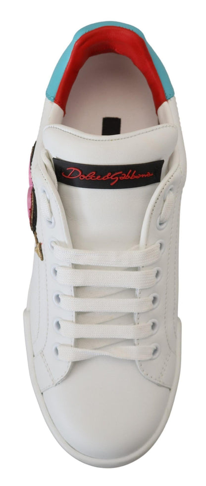 Dolce &amp; Gabbana White Leather Sneaker Portofino Logo Heart Shoes