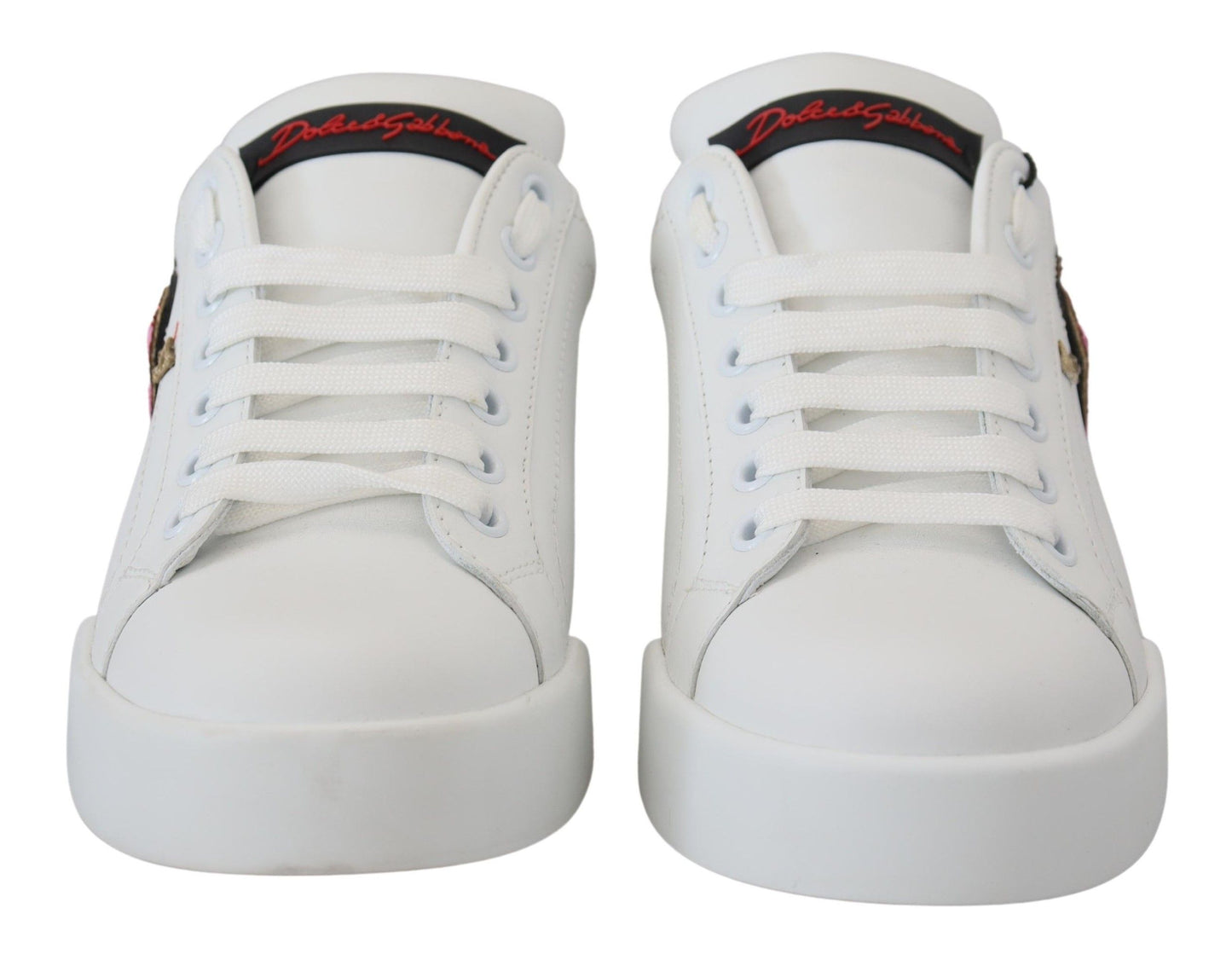 Dolce &amp; Gabbana White Leather Sneaker Portofino Logo Heart Shoes