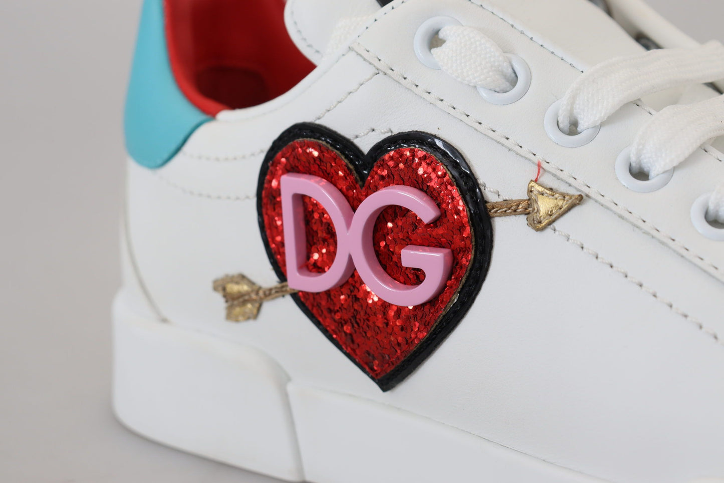 Dolce &amp; Gabbana White Leather Sneaker Portofino Logo Heart Shoes