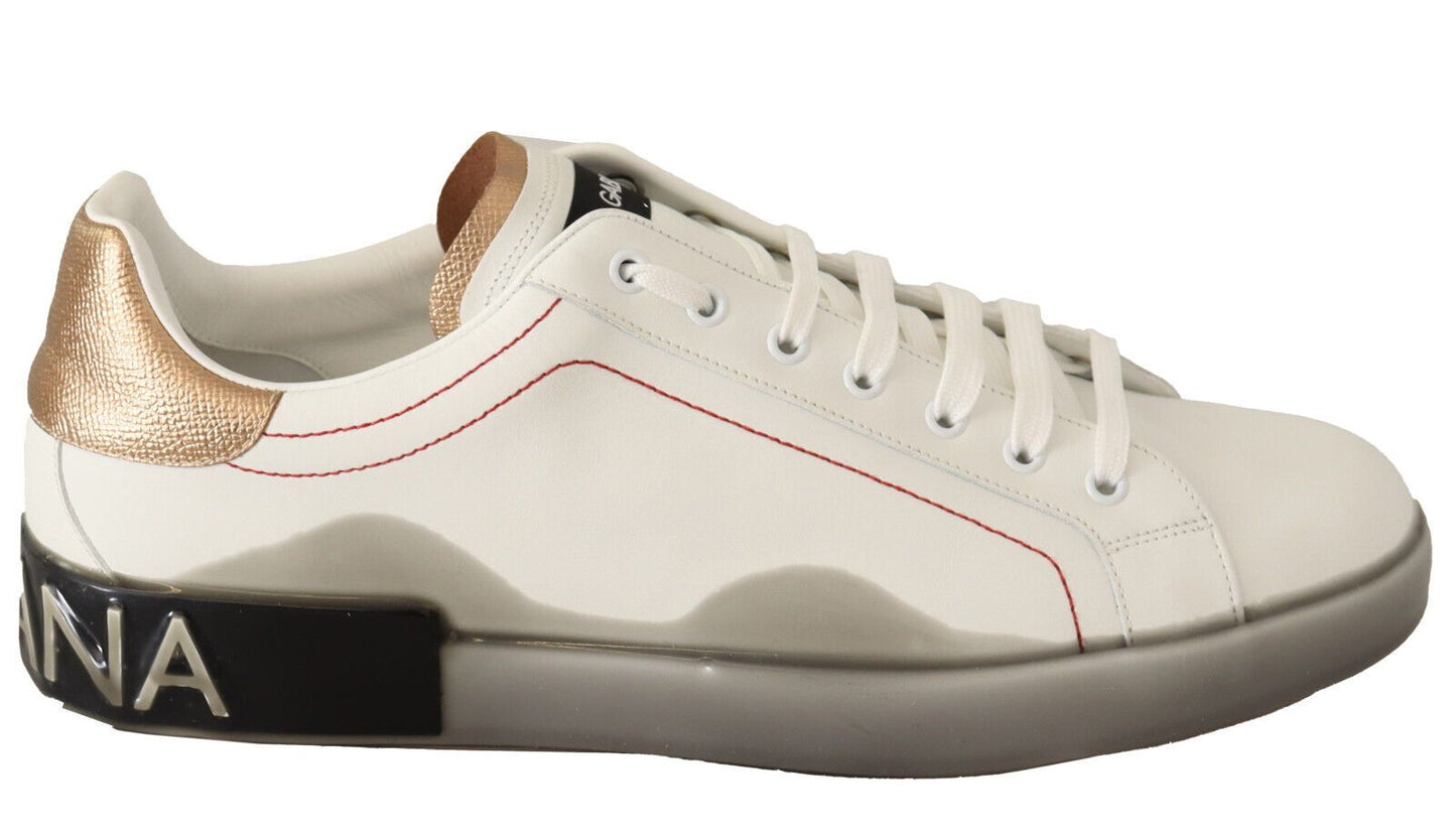Dolce &amp; Gabbana White Gold Leather Low-Top Sneakers Casual Shoes