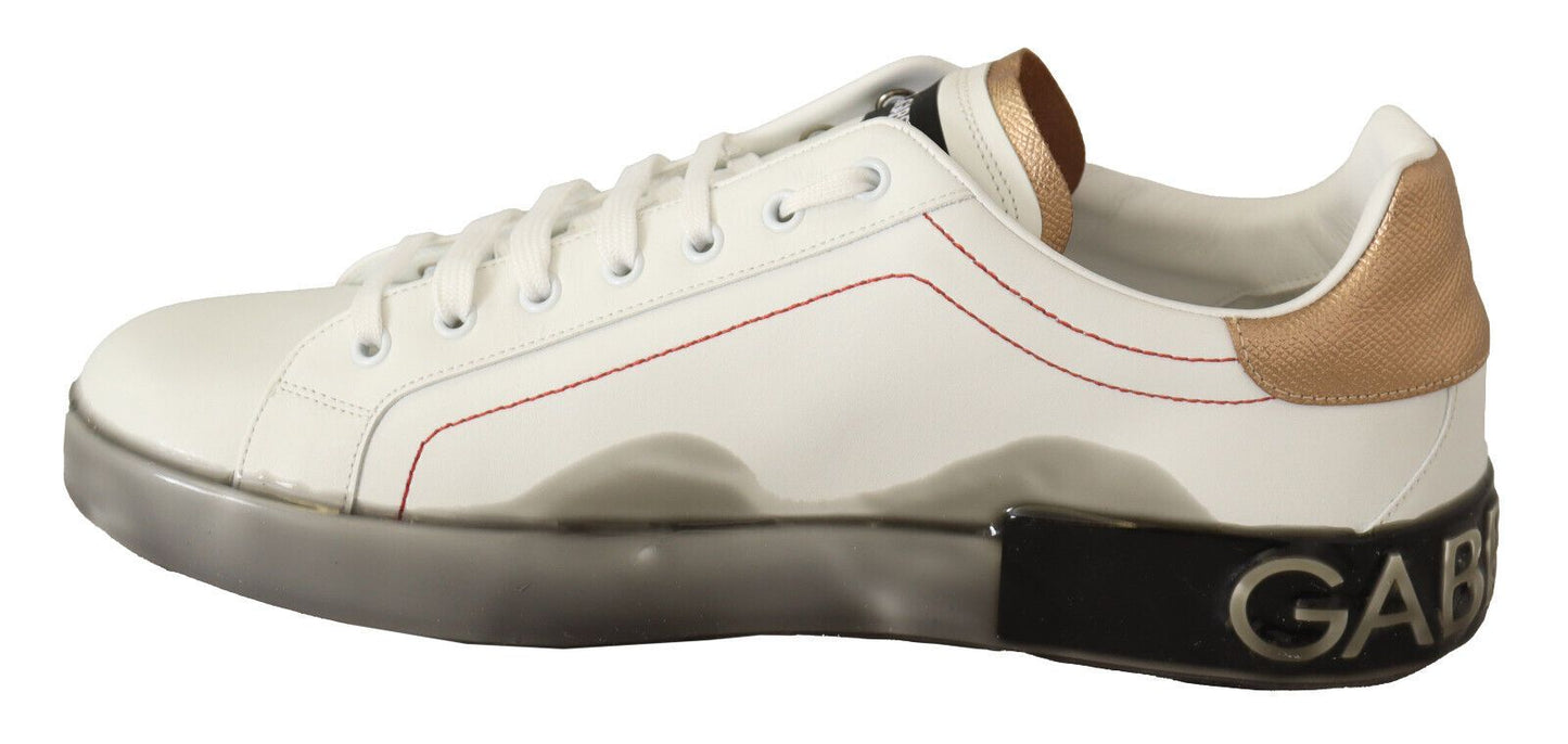 Dolce &amp; Gabbana White Gold Leather Low-Top Sneakers Casual Shoes