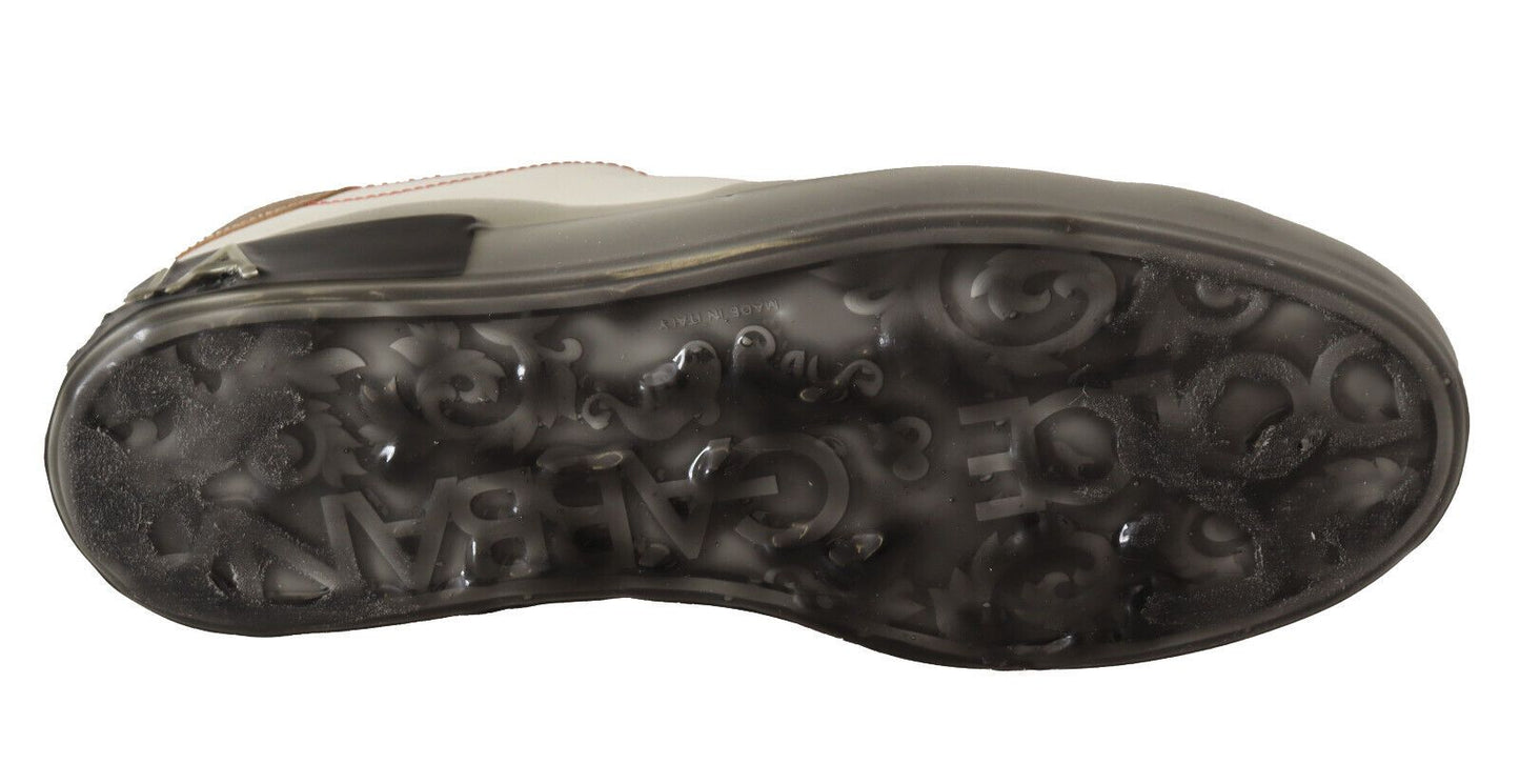 Dolce &amp; Gabbana White Gold Leather Low-Top Sneakers Casual Shoes