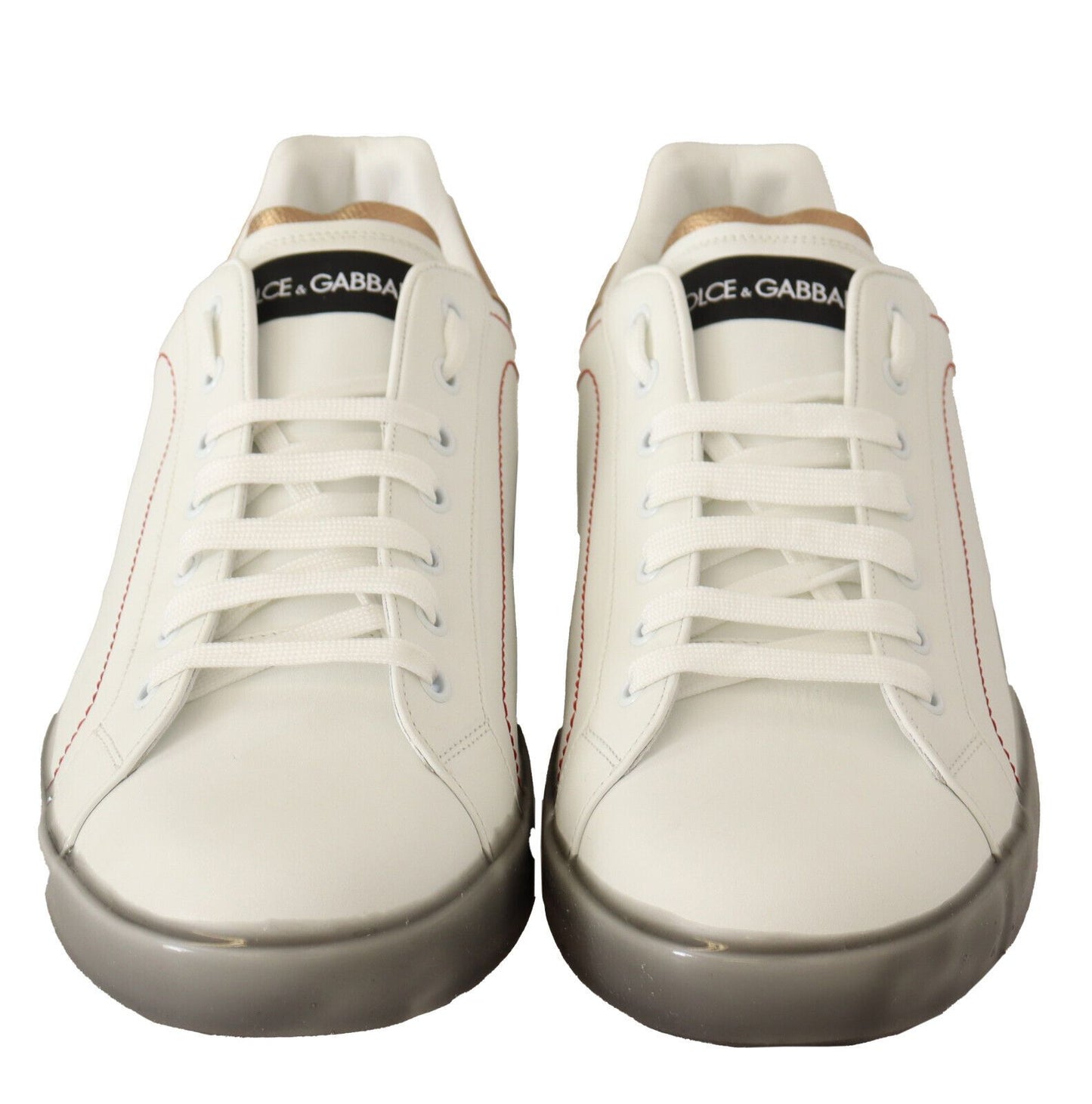 Dolce &amp; Gabbana White Gold Leather Low-Top Sneakers Casual Shoes
