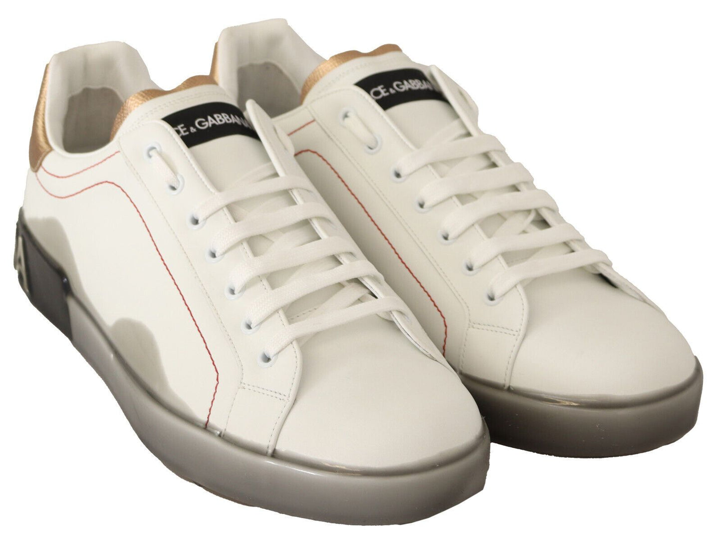 Dolce &amp; Gabbana White Gold Leather Low-Top Sneakers Casual Shoes