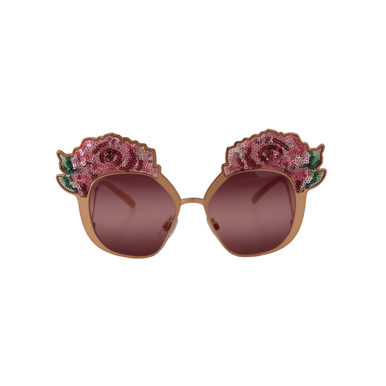 Pink Gold Rose Sequin Embroidery DG2202 Sunglasses