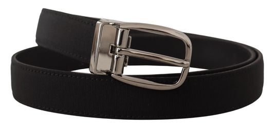 Dolce &amp; Gabbana Black Grosgrain Leather Belt with Silver Logo Buckle