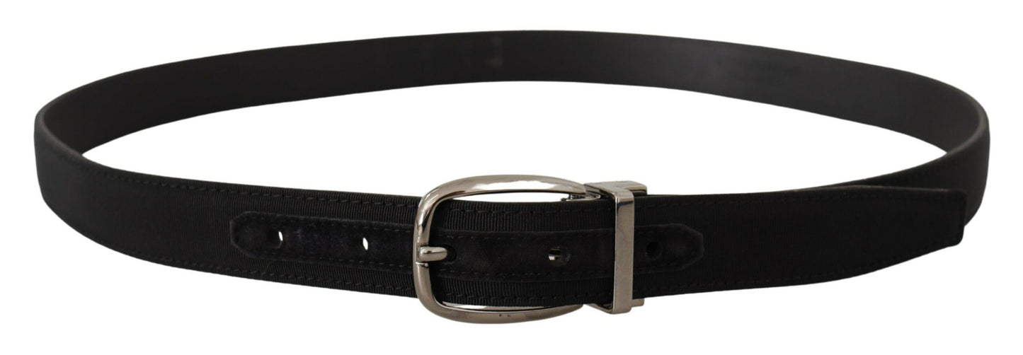 Dolce &amp; Gabbana Black Grosgrain Leather Belt with Silver Logo Buckle