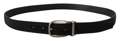 Dolce &amp; Gabbana Black Grosgrain Leather Belt with Silver Logo Buckle