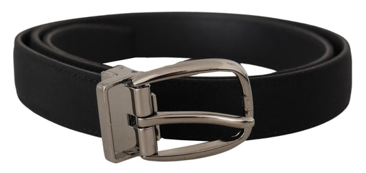 Dolce &amp; Gabbana Black Grosgrain Leather Belt with Silver Logo Buckle