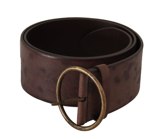Dolce &amp; Gabbana Dark Brown Wide Calf Leather Belt with Logo Round Buckle