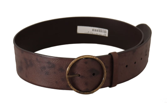 Dolce &amp; Gabbana Dark Brown Wide Calf Leather Belt with Logo Round Buckle