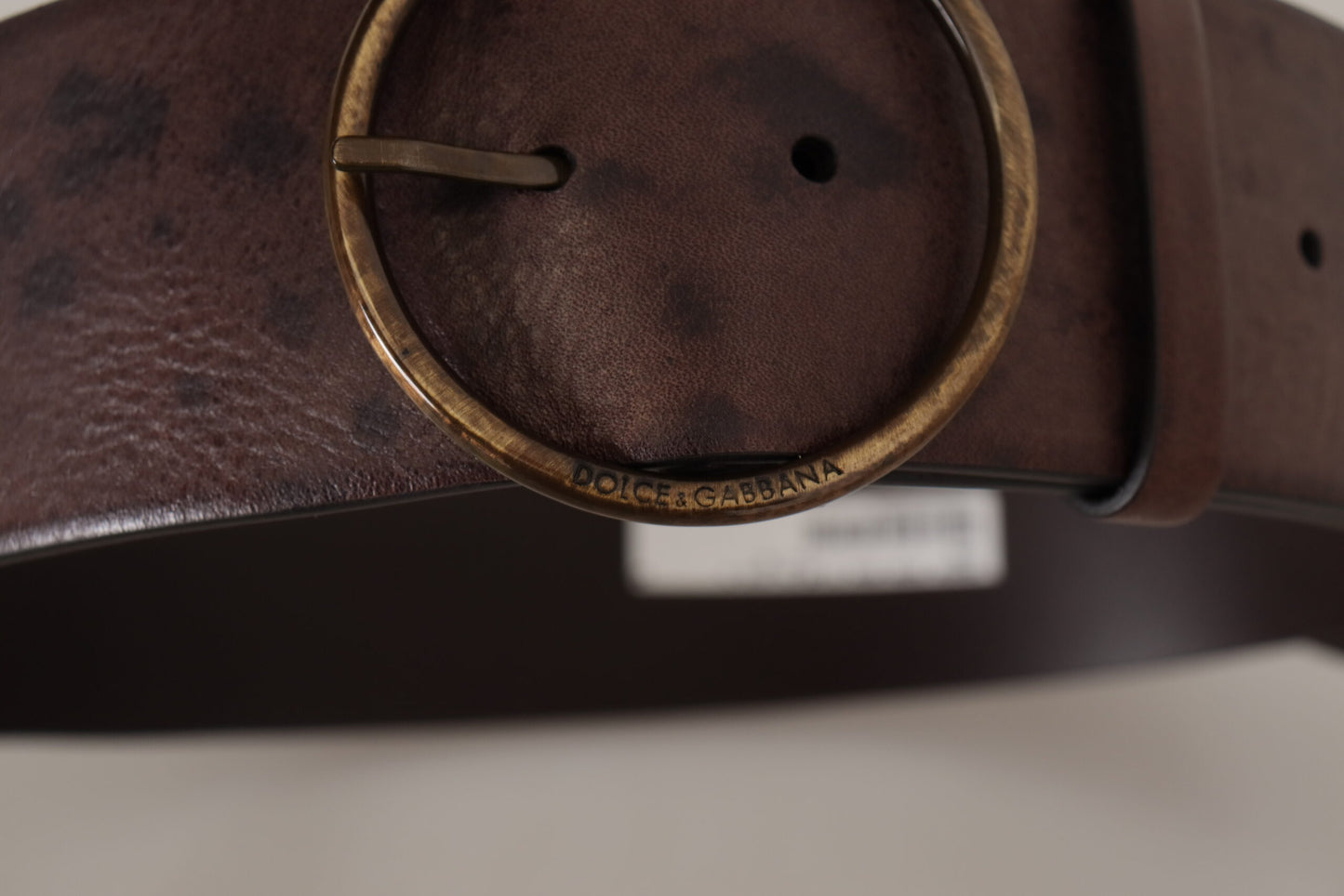 Dolce &amp; Gabbana Dark Brown Wide Calf Leather Belt with Logo Round Buckle