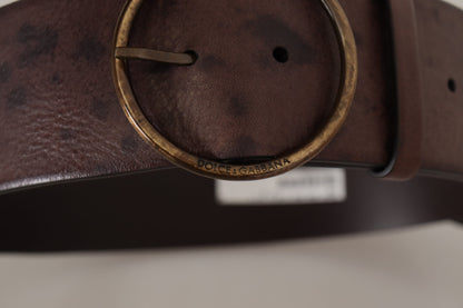 Dolce &amp; Gabbana Dark Brown Wide Calf Leather Belt with Logo Round Buckle