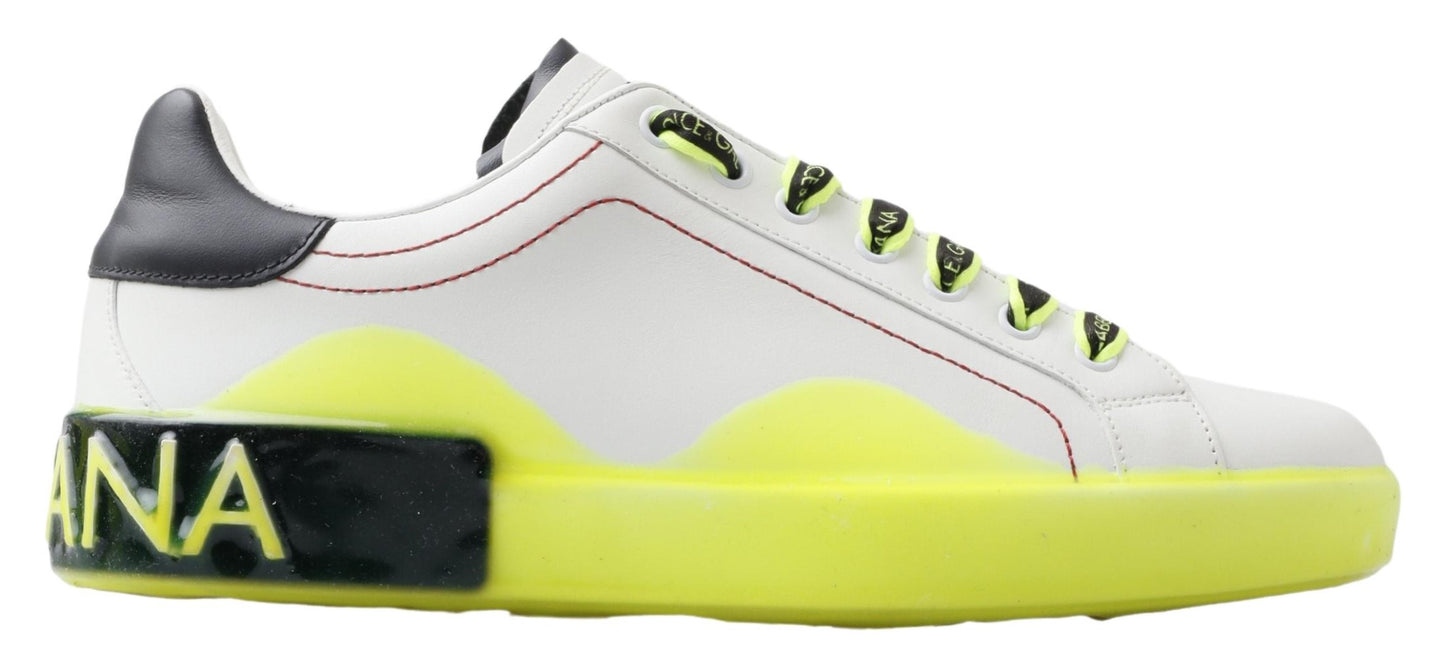 Dolce &amp; Gabbana White and Yellow Portofino Leather Sneakers