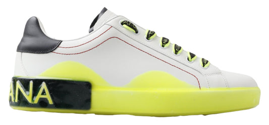 Dolce &amp; Gabbana White and Yellow Portofino Leather Sneakers