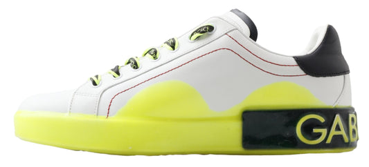 Dolce &amp; Gabbana White and Yellow Portofino Leather Sneakers